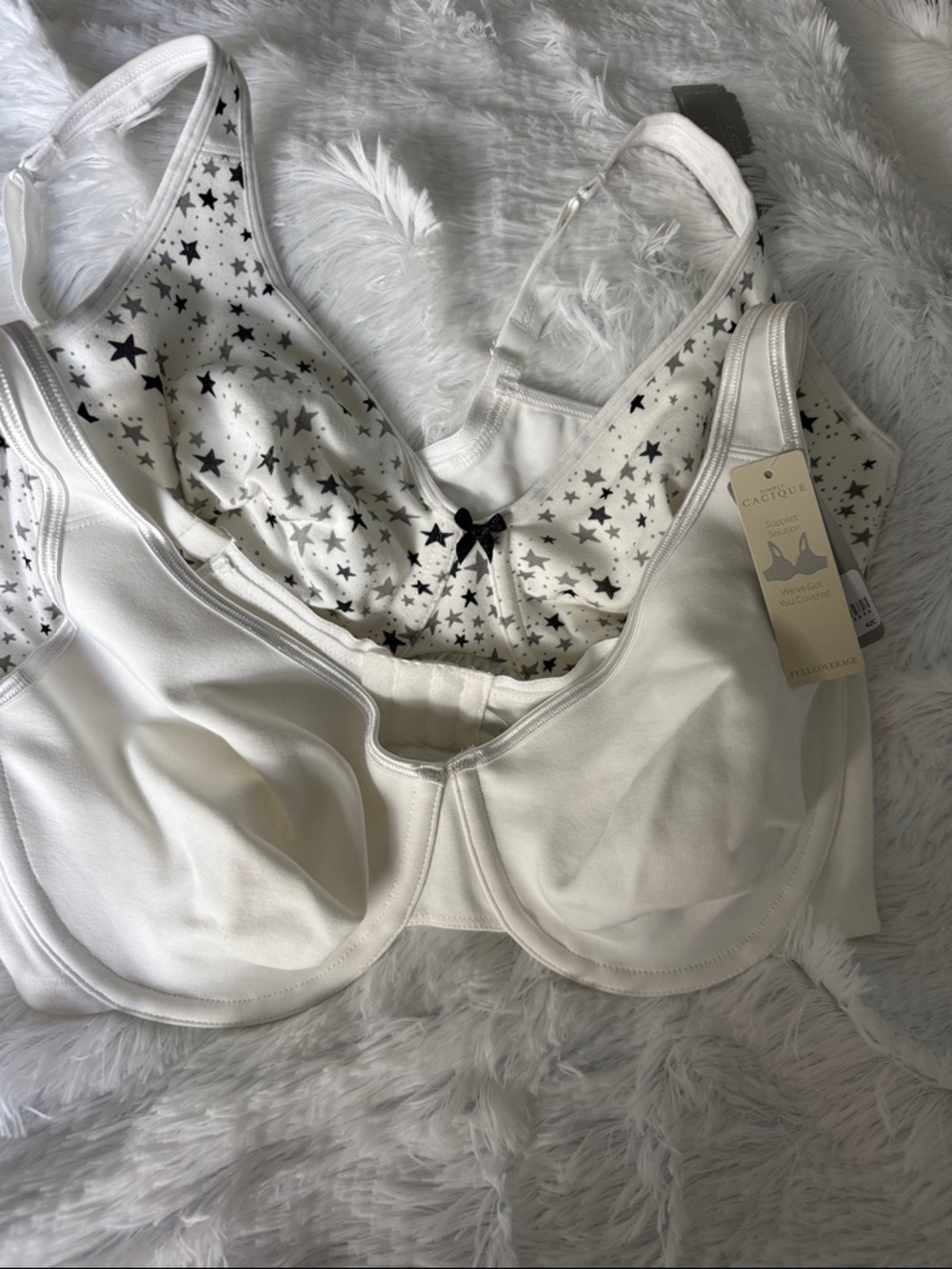 Cacique White Star-Print & Solid white & Black Bras - set of 3